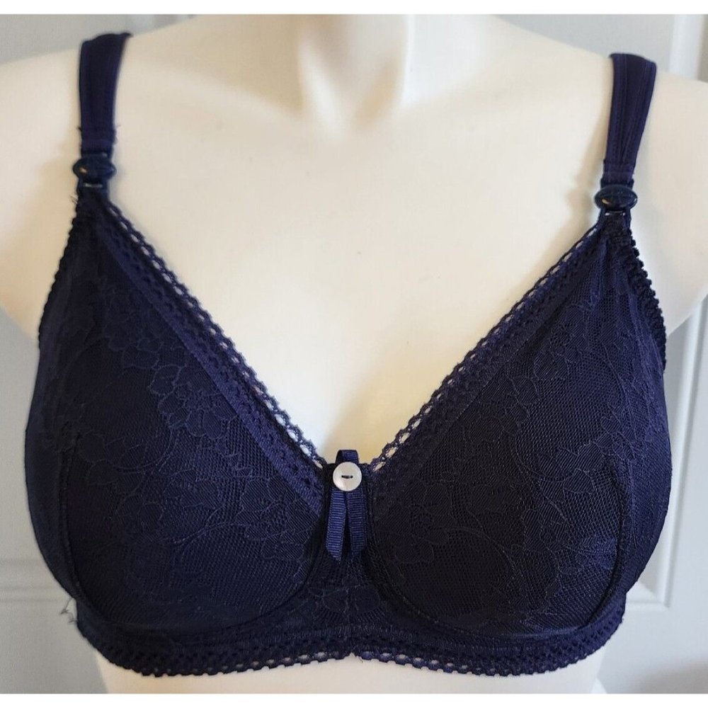 Cache Coeur Women's Maternity Nursing Bra Snap Magnetic Closure Navy Blue Sz 36E